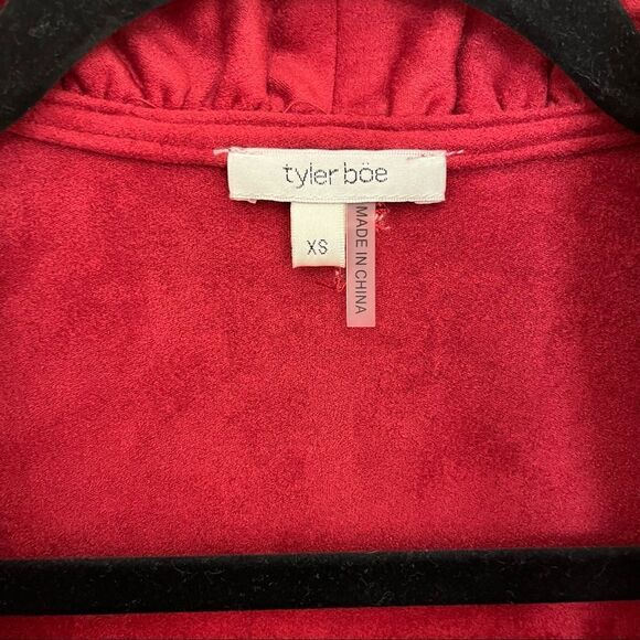 Tyler Boe Pomegranite Suede Ruffle Neck Shift Dress - Picture 6 of 9